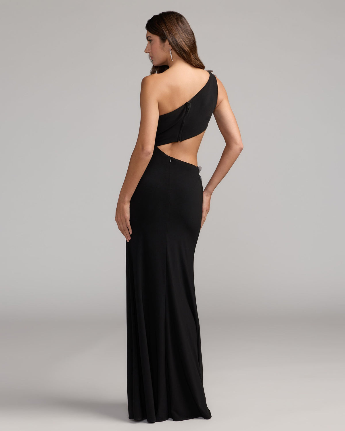 Black One Shoulder 3D Floral Jersey Gown Mac Duggal