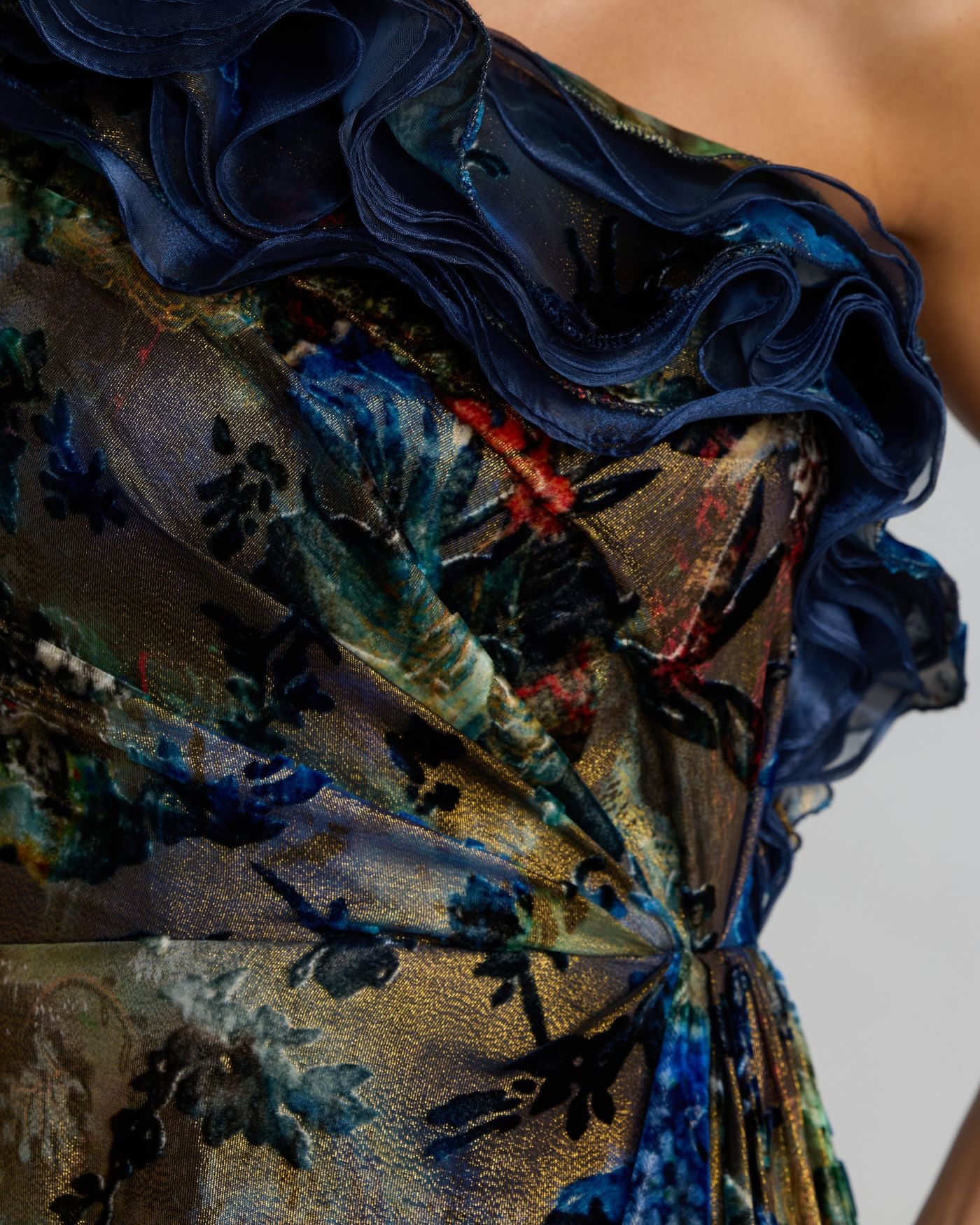 Black Multicolor One Shoulder Burnout Velvet Gown Mac Duggal