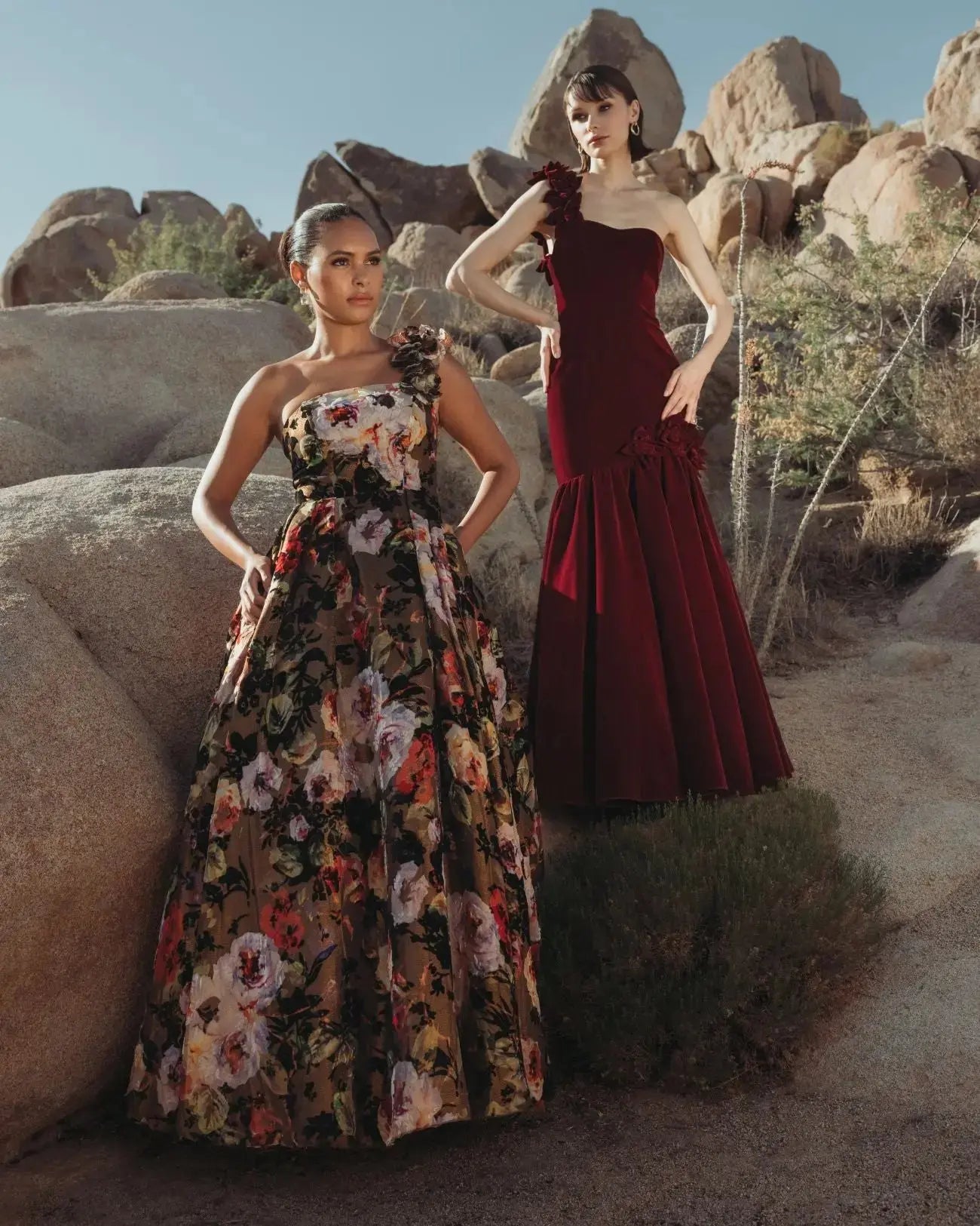 Multicolor Floral Velvet Ball Gown With Pockets