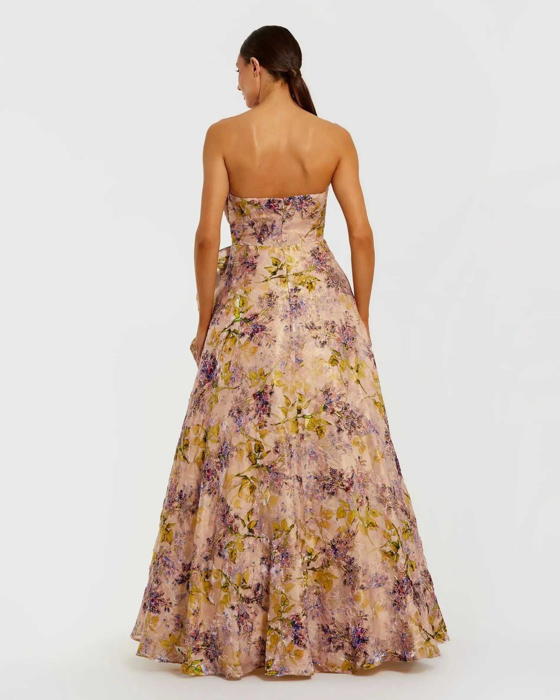 mac duggal strapless 3d floral maxi dress Mac Duggal Women's 3D Floral-Embellished Strapless Maxi Dress - Beige Blue