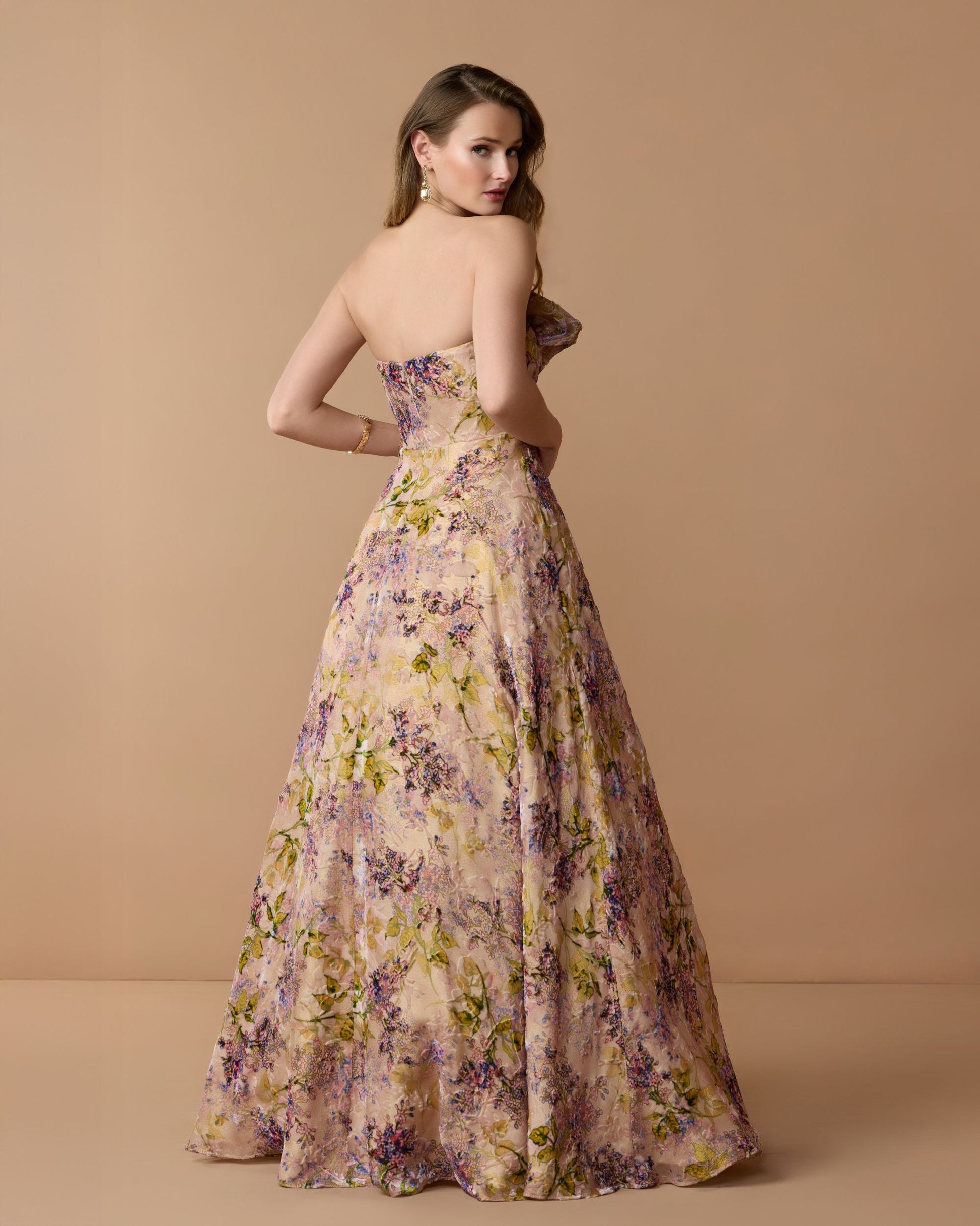 Pink Strapless Floral Ball Gown With Ruffle Detail - Mac Duggal