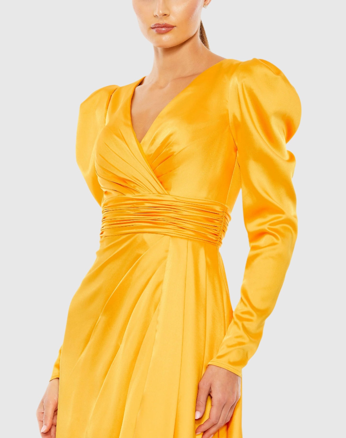 Faux Wrap Long Sleeve A Line Gown - FINAL SALE