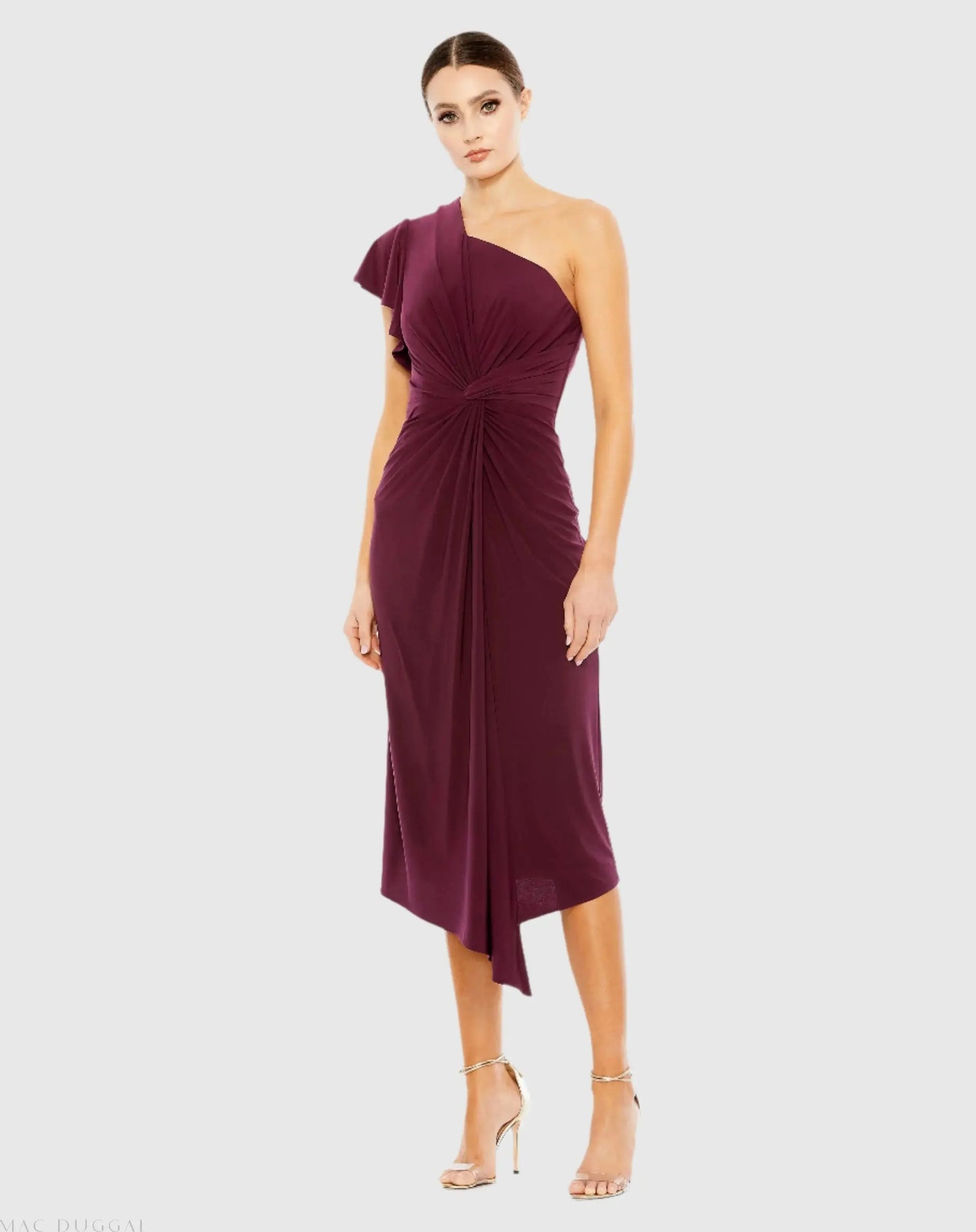 One Shoulder Midi Length Jersey Dress