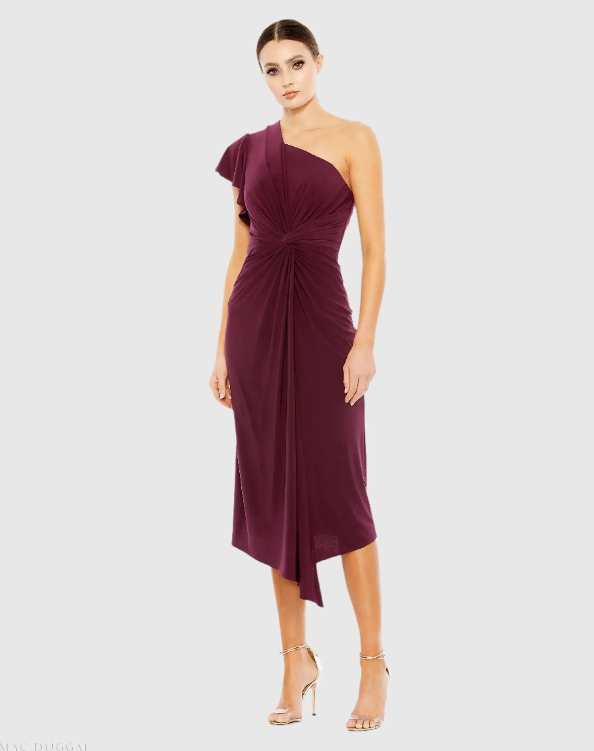 One Shoulder Midi Length Jersey Dress