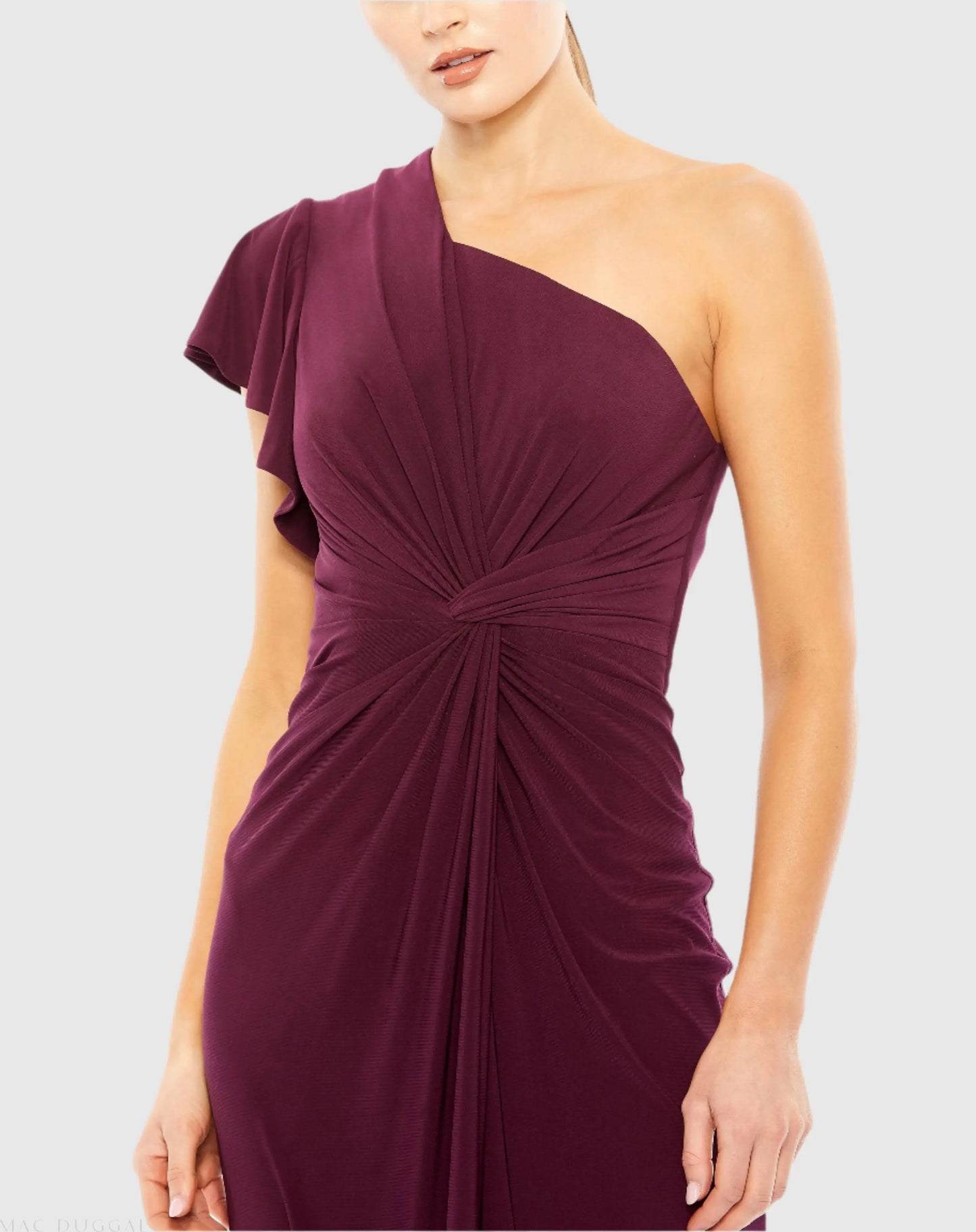 Red One Shoulder Midi Length Jersey Dress - Mac Duggal