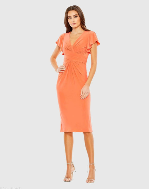 Orange Flounce Sleeve Midi Dress - Ieena for Mac Duggal