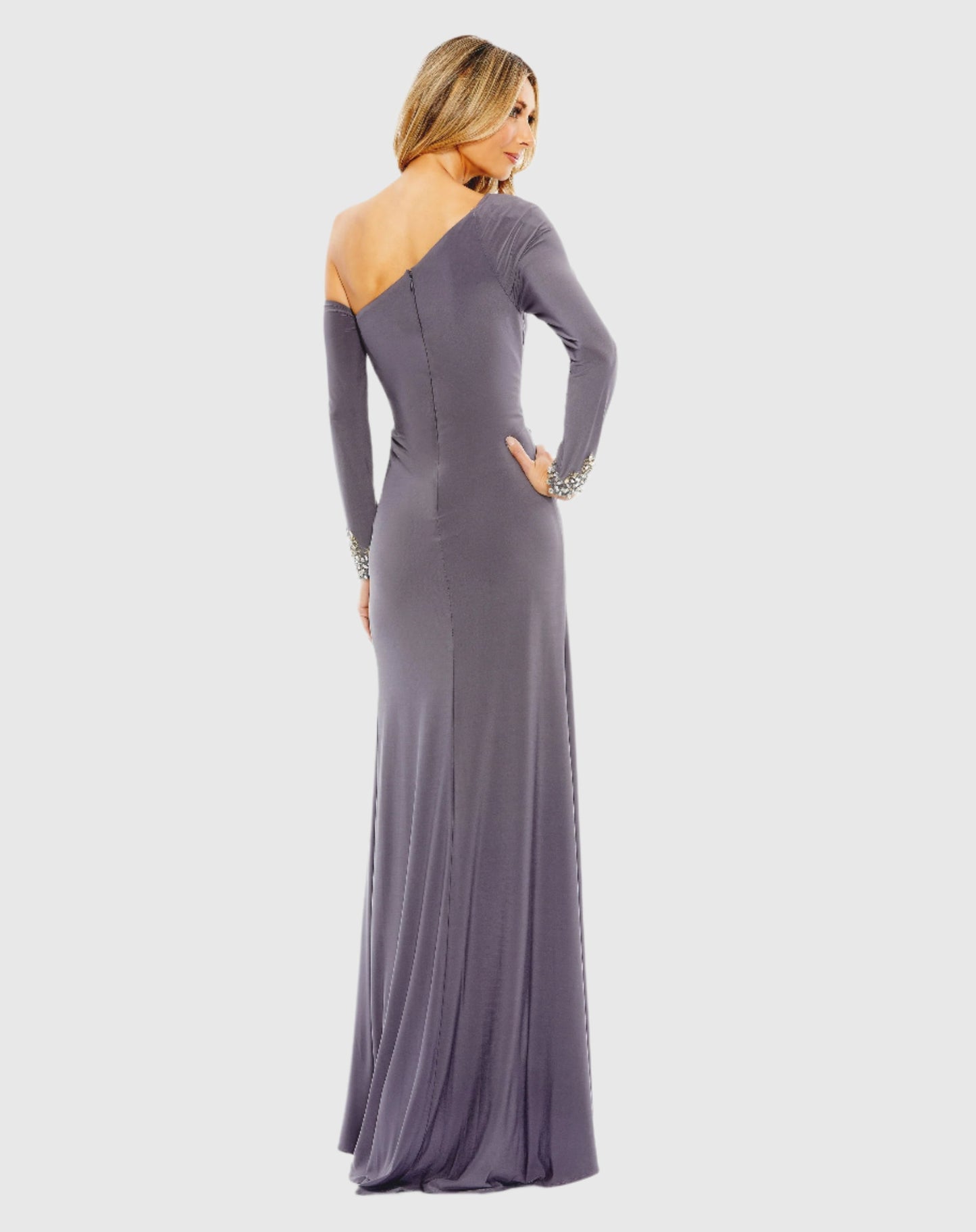 Side Twist Drop Shoulder Beaded Cuff Gown