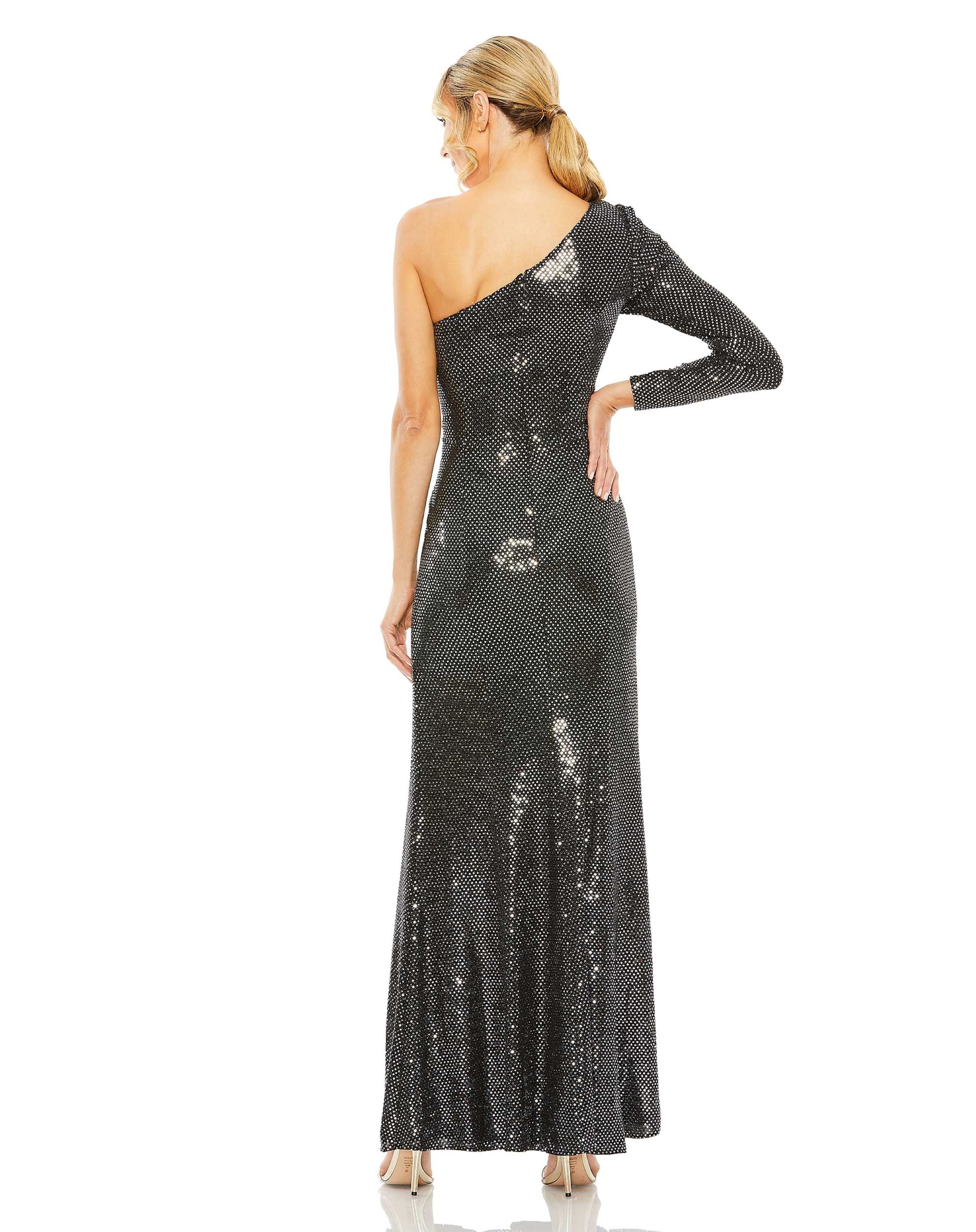 Sequined One Sleeve Draped Gown | Sample | Sz. 2