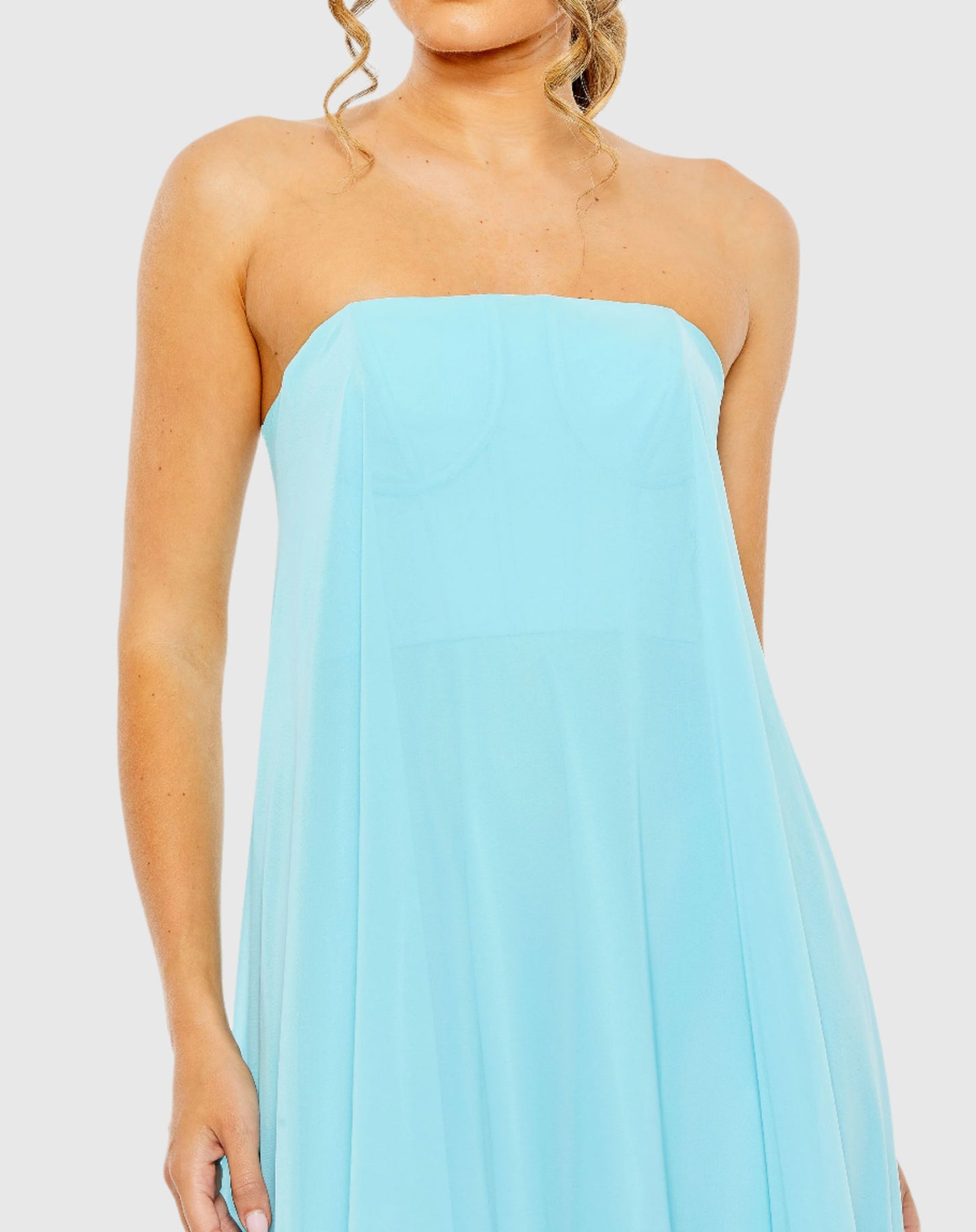 Strapless Flare Feather Hem Gown