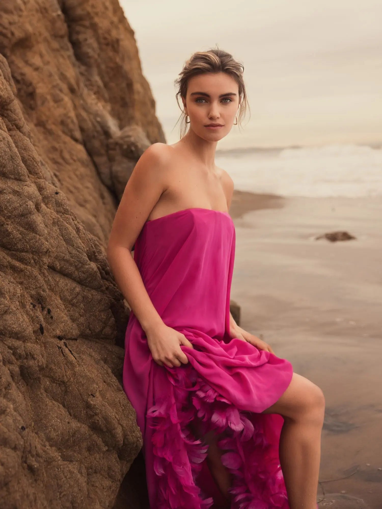 Pink Strapless Flare Feather Hem Gown - Mac Duggal