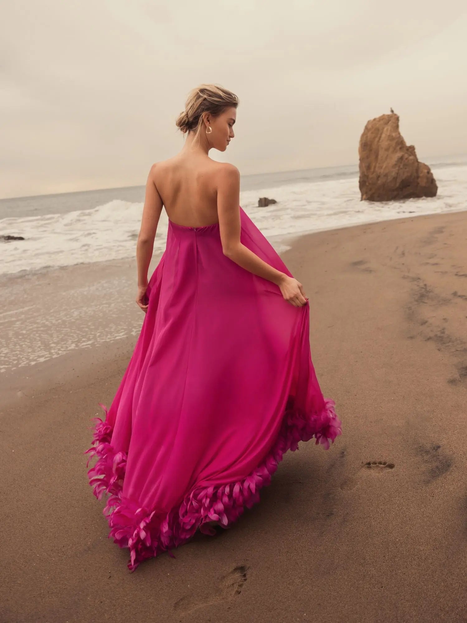 Mac Duggal Strapless Flare Feather Hem Gown, Womens, 4, Fuchsia