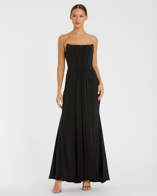 Strapless Sweetheart Jersey Gown With Waist Detail