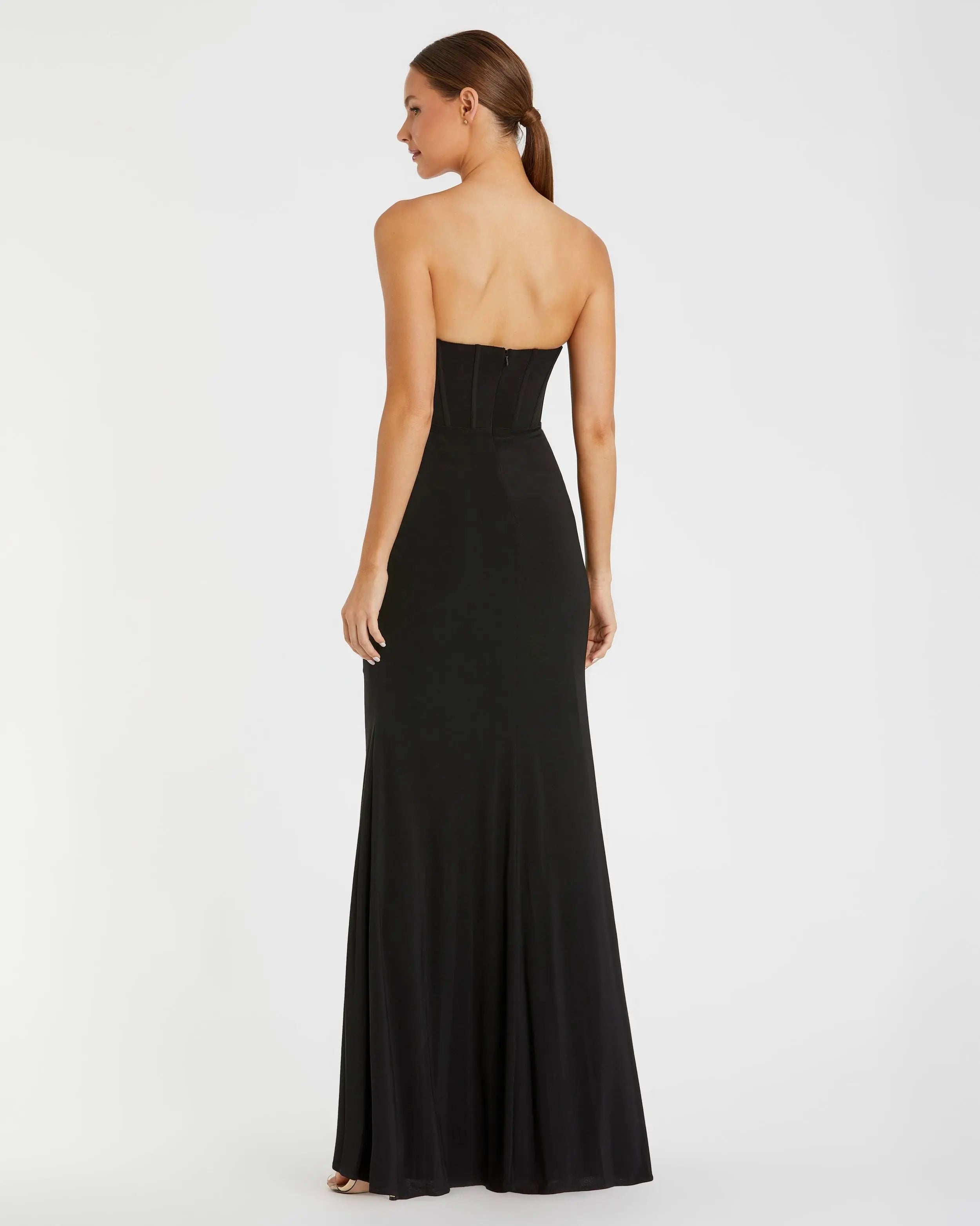 Black Strapless Corset A-Line Jersey Gown - Ieena for Mac Duggal