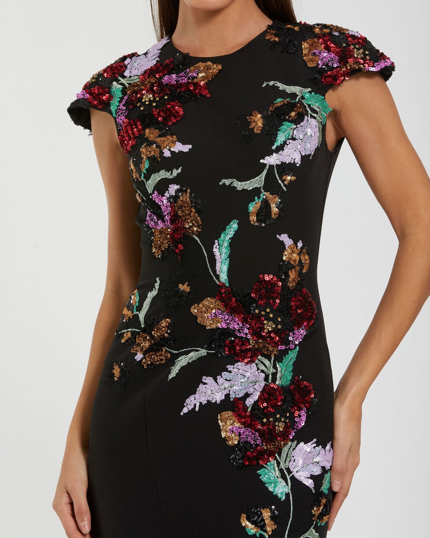 Black Crepe Mermaid Gown With Floral Embroidery - Mac Duggal