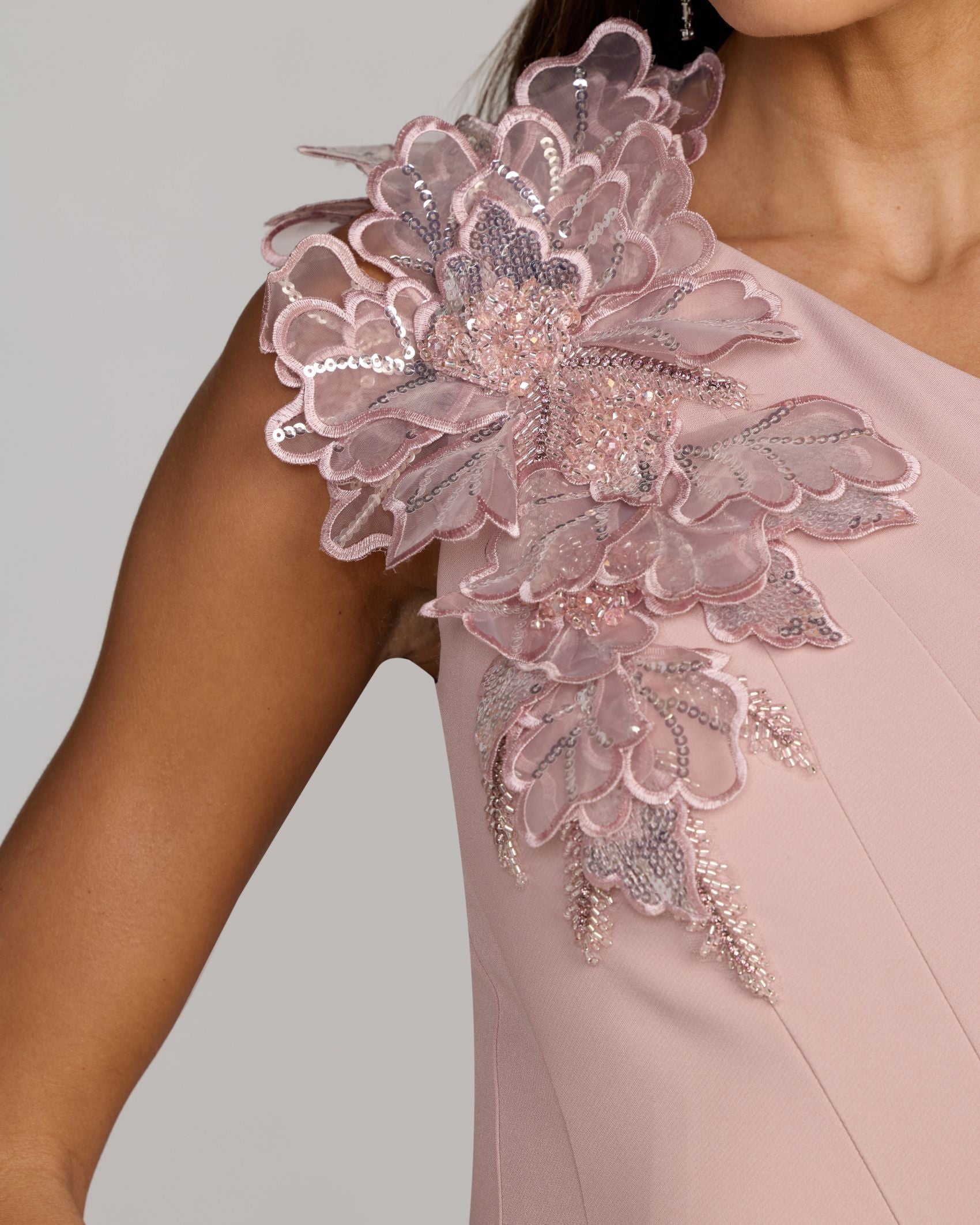 Pink One Shoulder Trumpet Midi Dress with 3D Flower Mac Duggal