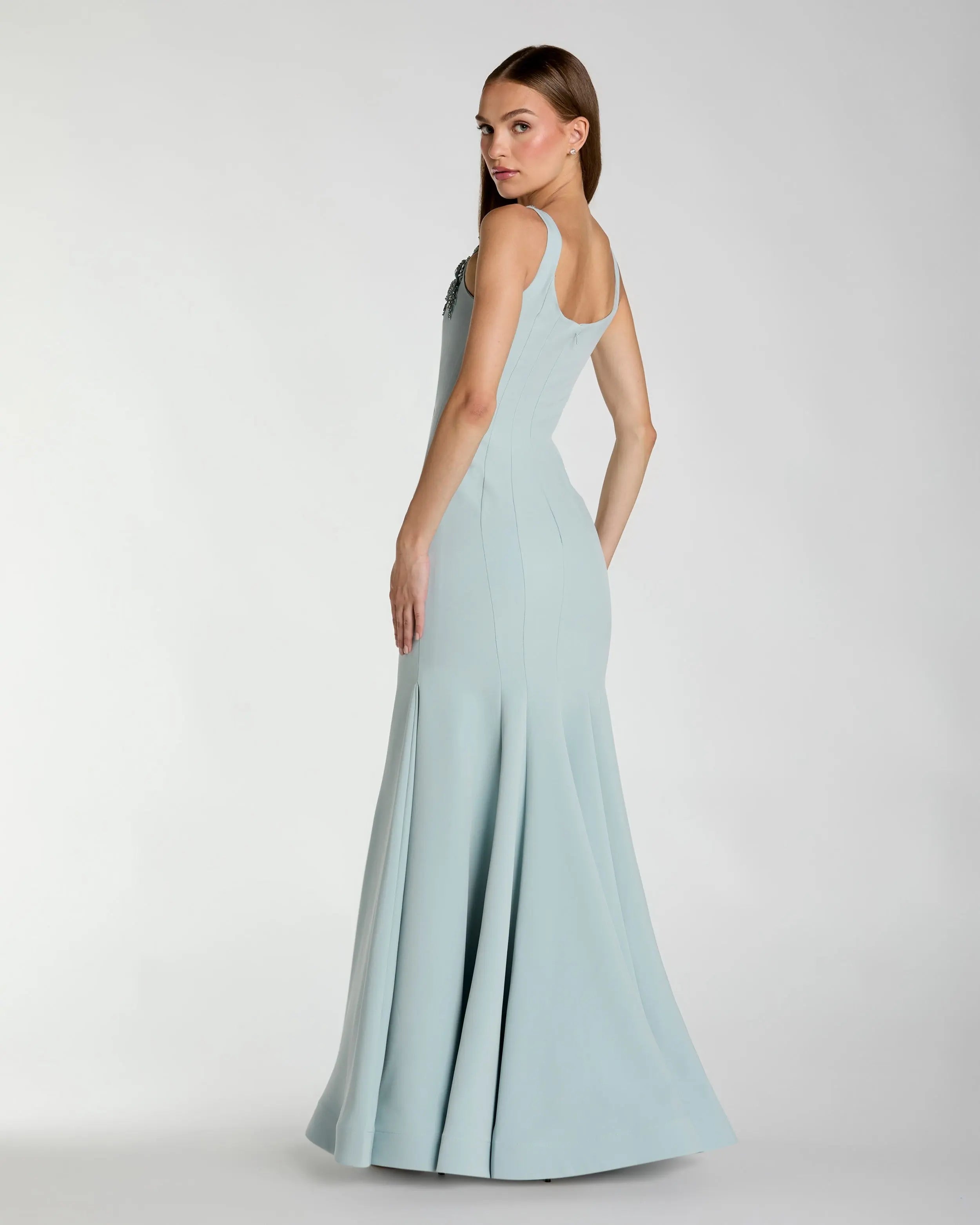 pastel blue mermaid dress Light Blue Scoop Neck Mermaid Gown with Rhinestone Straps