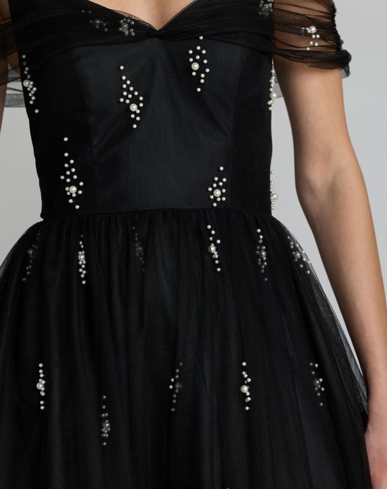 Black Pearl Embellished Off The Shoulder Ball Gown - Mac Duggal