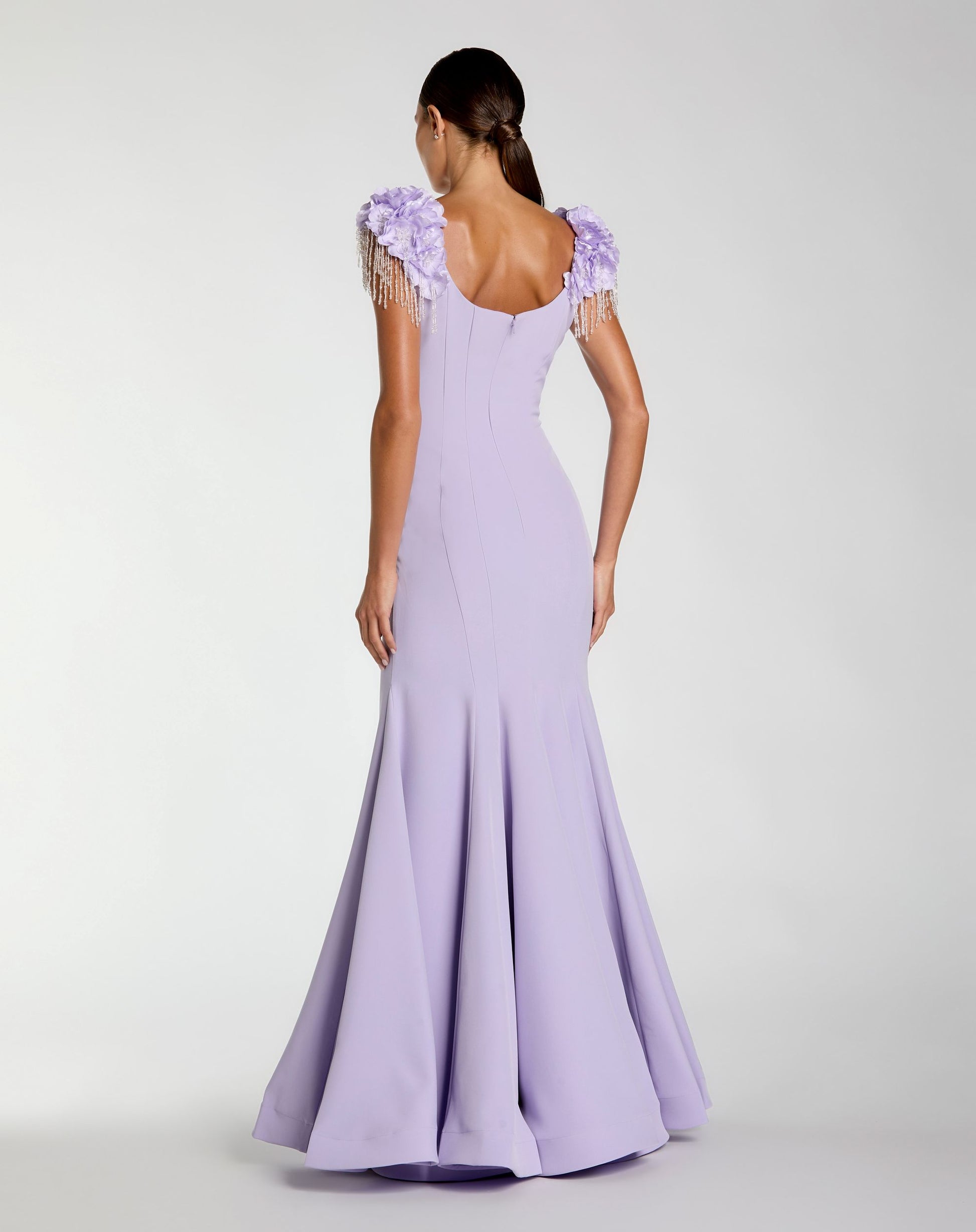 Purple Scoop Neck Mermaid Gown With Embellished Sleeves  - Mac Duggal
