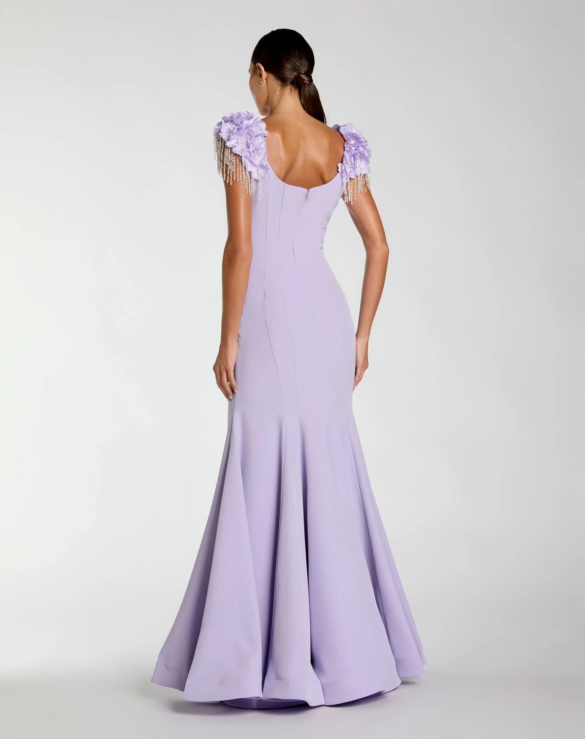 Purple Scoop Neck Mermaid Gown With Embellished Sleeves  - Mac Duggal