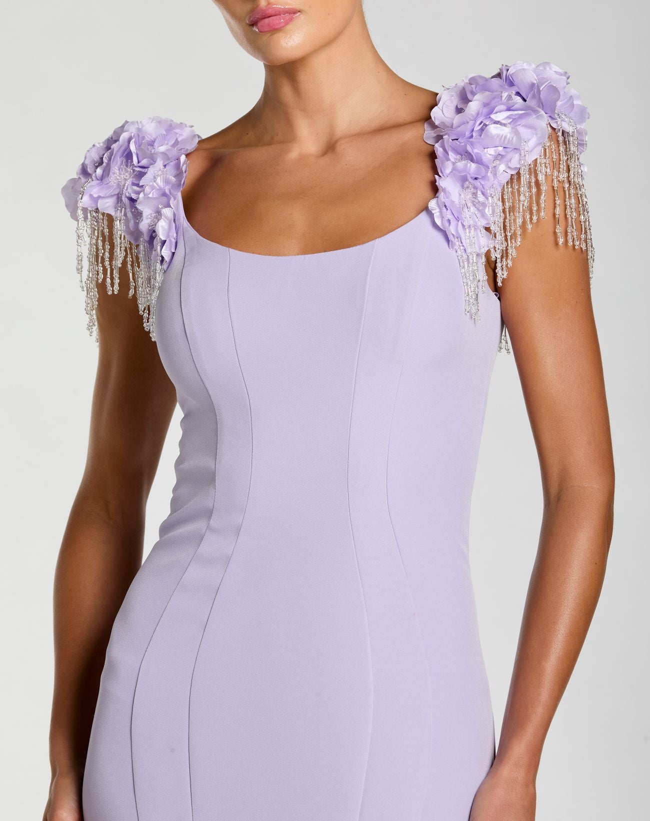 Purple Scoop Neck Mermaid Gown With Embellished Sleeves  - Mac Duggal