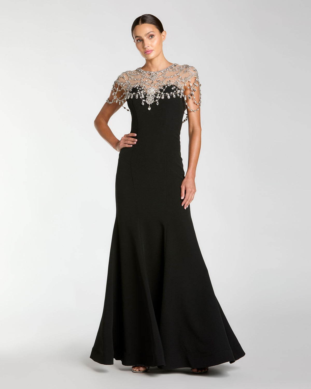 Black Crystal Embellished Mermaid Gown Mac Duggal