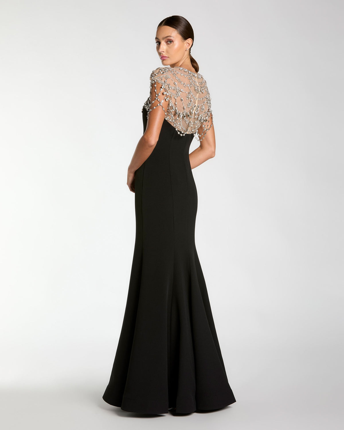 Black Crystal Embellished Mermaid Gown Mac Duggal