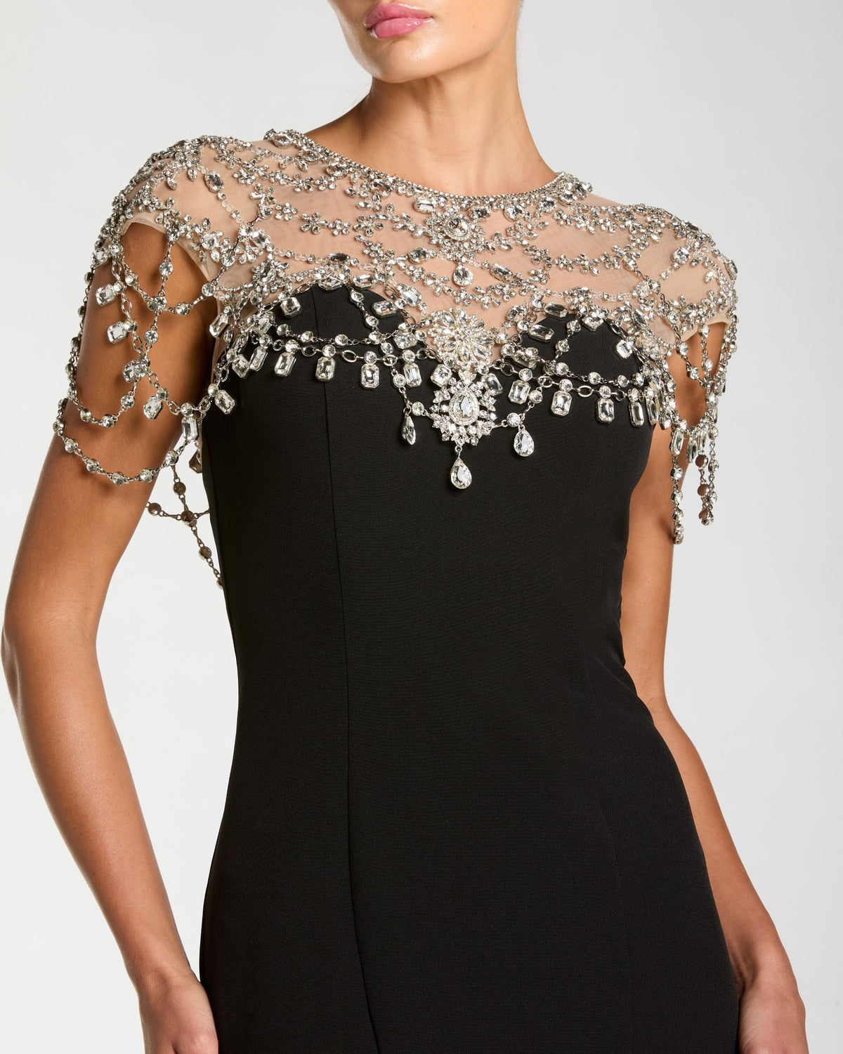 Black Crystal Embellished Mermaid Gown Mac Duggal