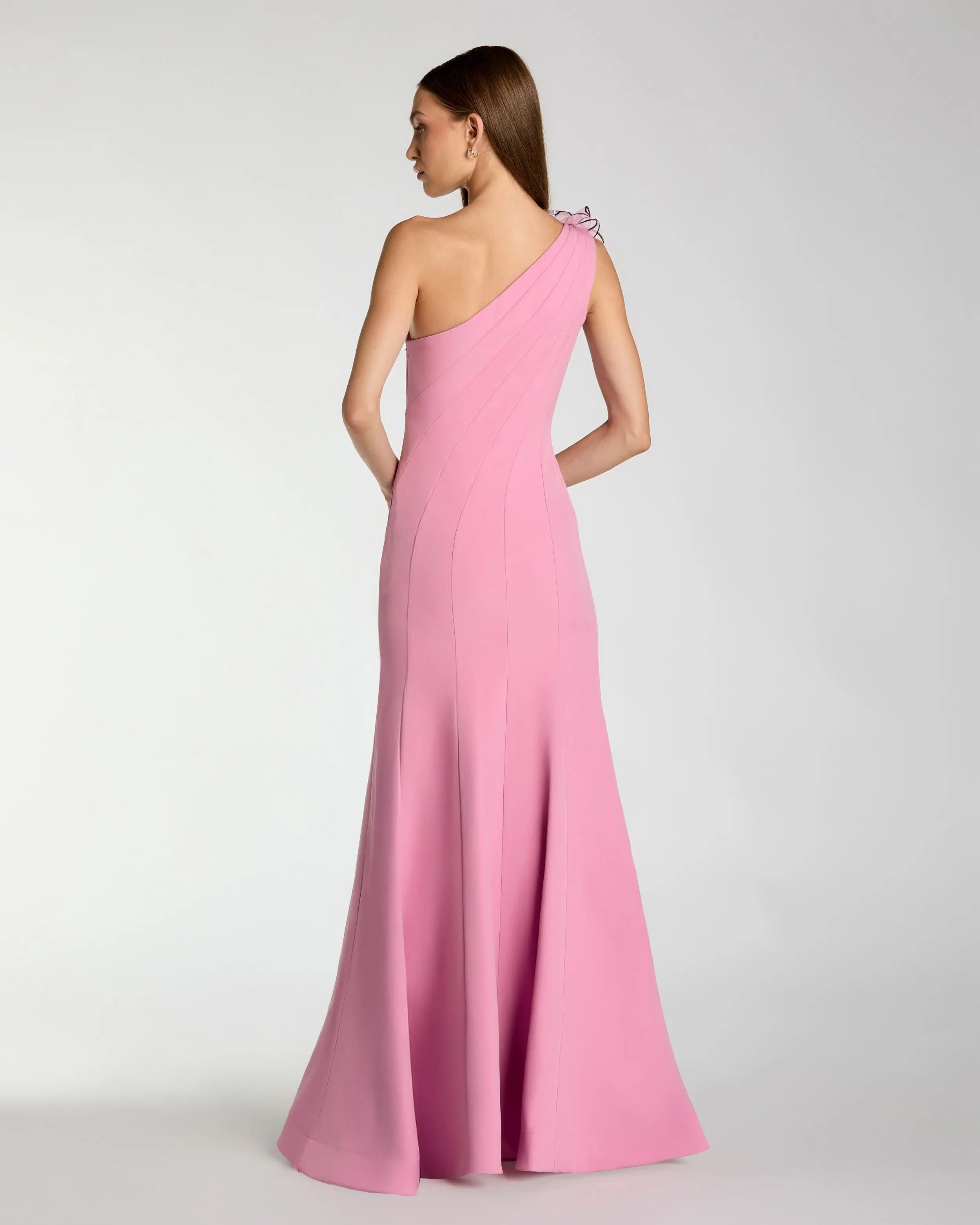 Pink One Shoulder Mermaid Gown With 3D Flower Mac Duggal