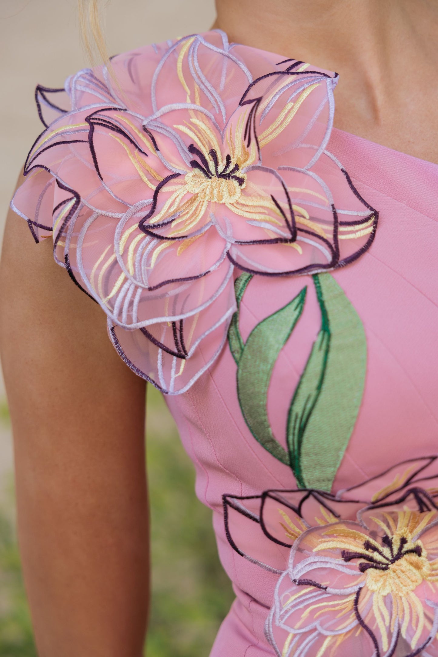 Pink One Shoulder Mermaid Gown With 3D Flower Mac Duggal