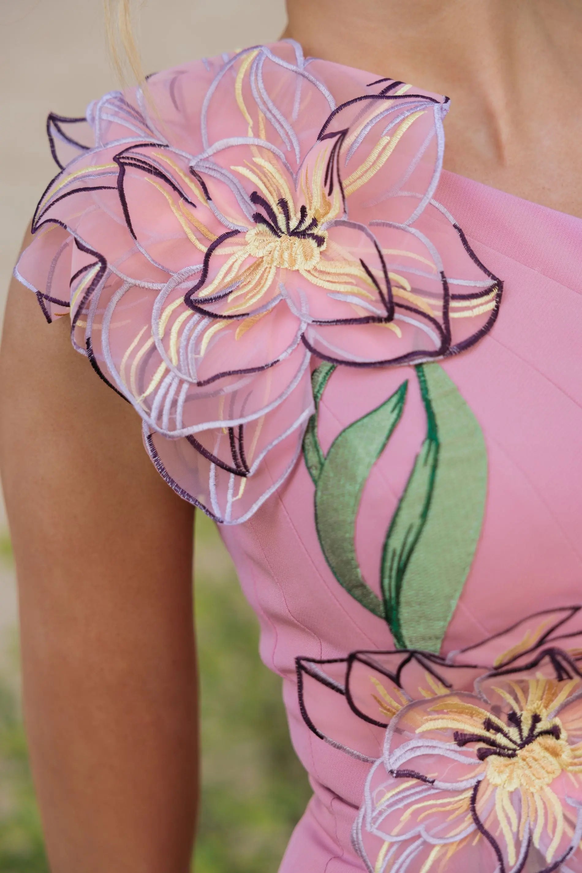 Pink One Shoulder Mermaid Gown With 3D Flower Mac Duggal