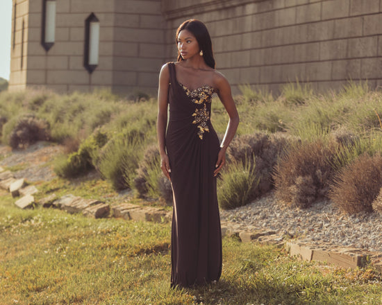 Embellished Floral Long Sleeve Gown