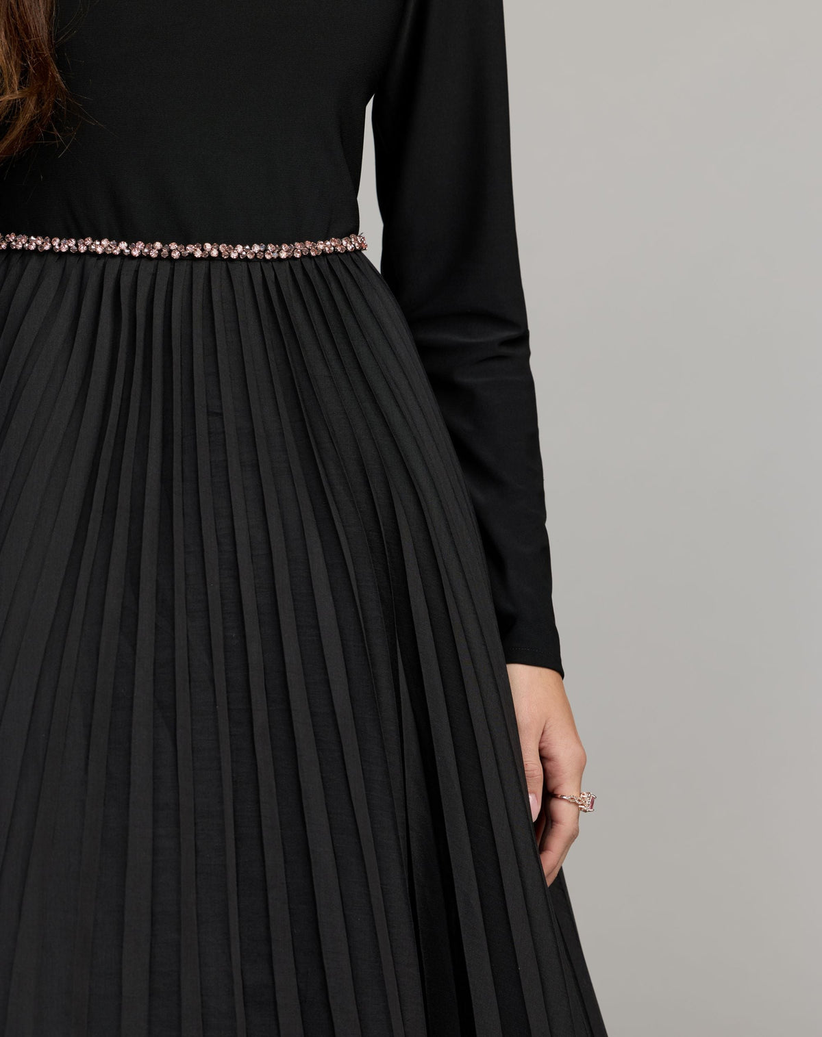 Black Pleated Organza Gown With 3D Flower - Mac Duggal