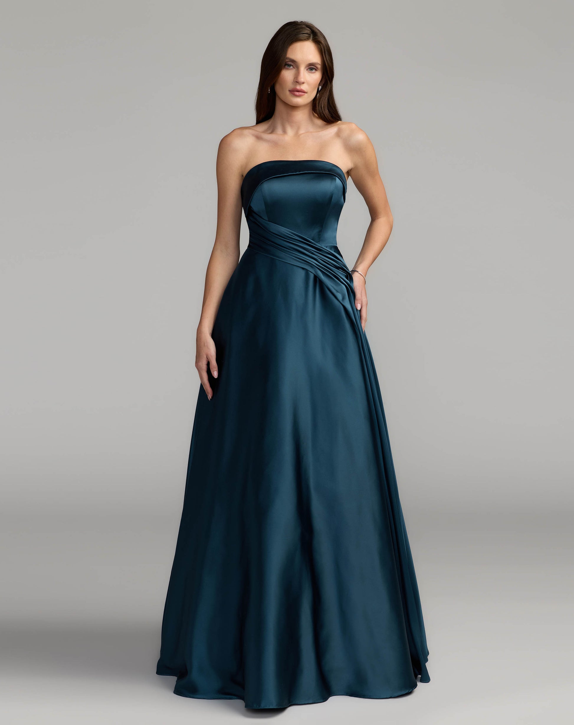 Navy Strapless Draped Satin Ball Gown Mac Duggal