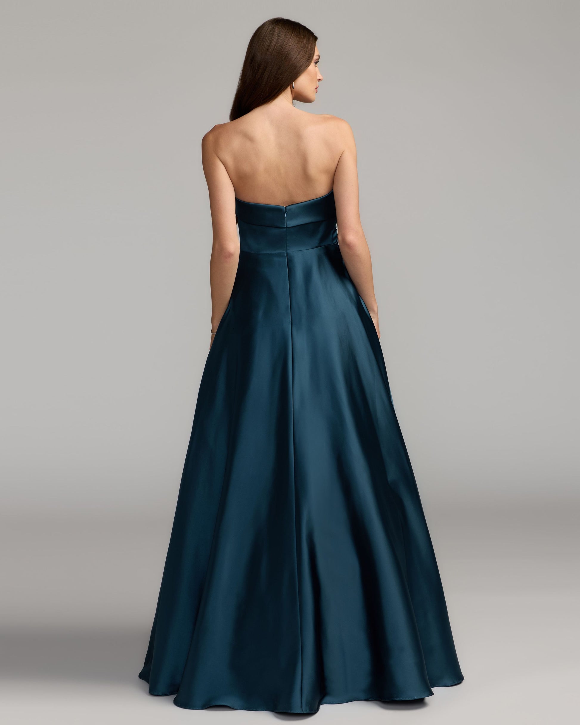 Navy Strapless Draped Satin Ball Gown Mac Duggal