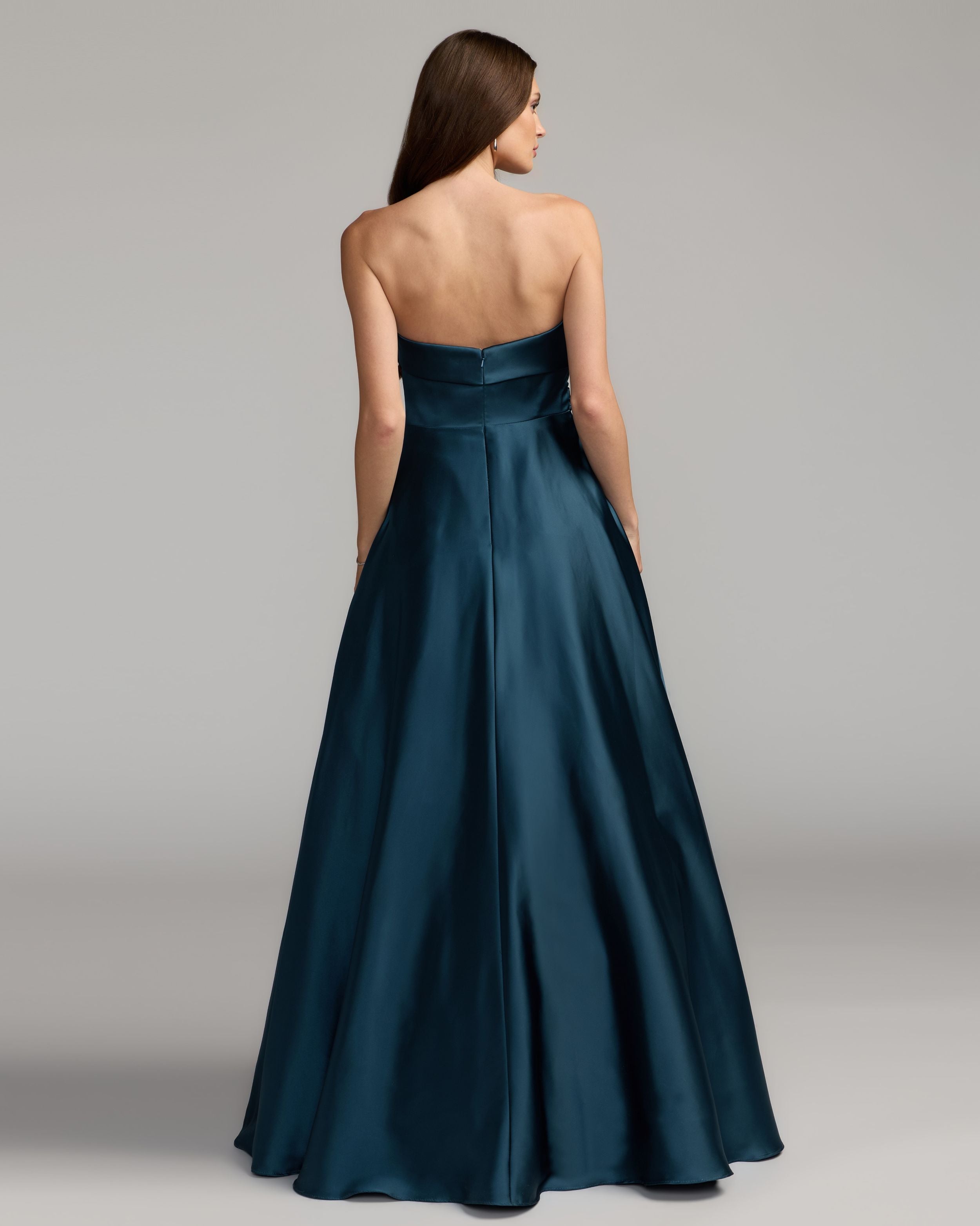 Navy Strapless Draped Satin Ball Gown Mac Duggal