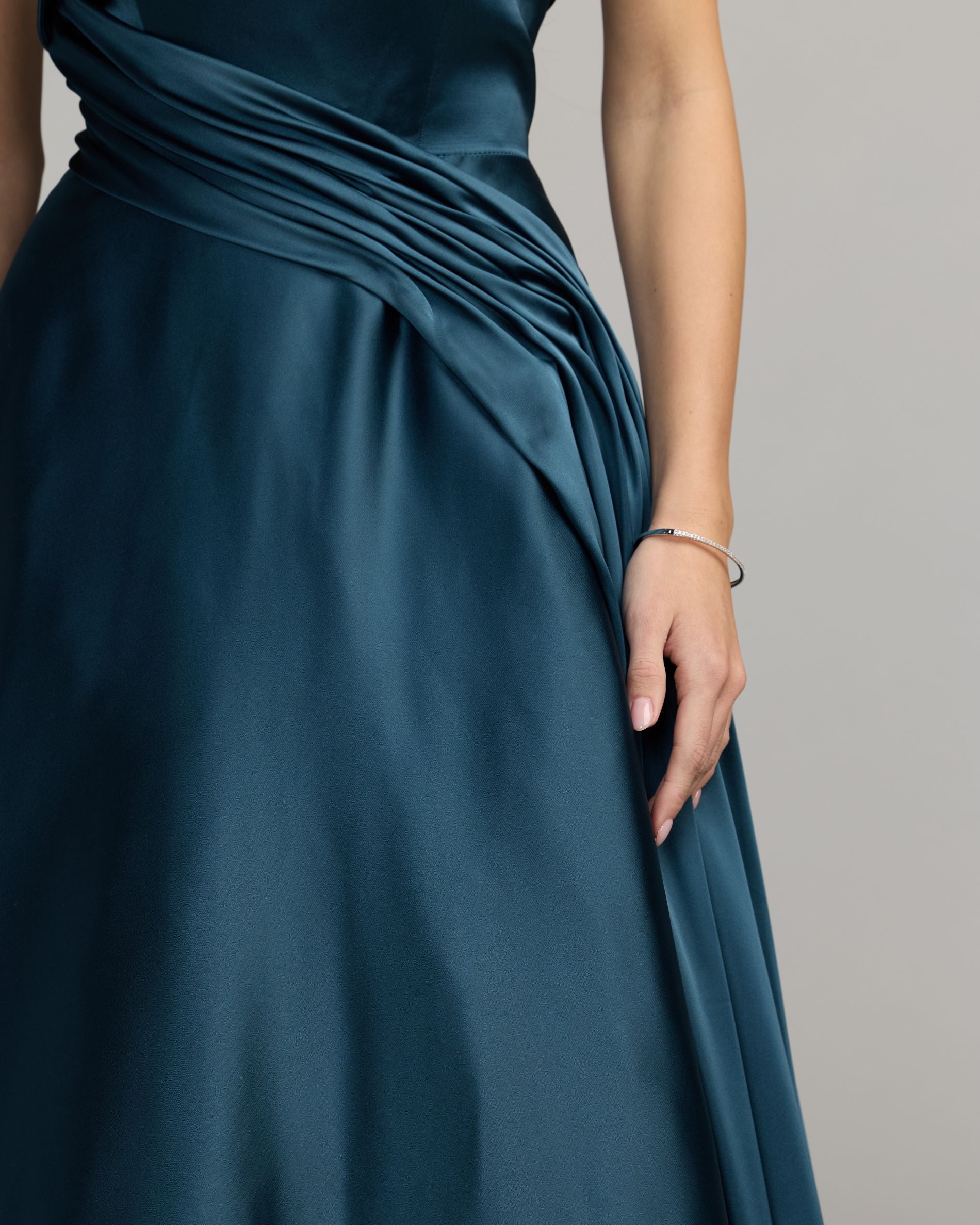Navy Strapless Draped Satin Ball Gown Mac Duggal