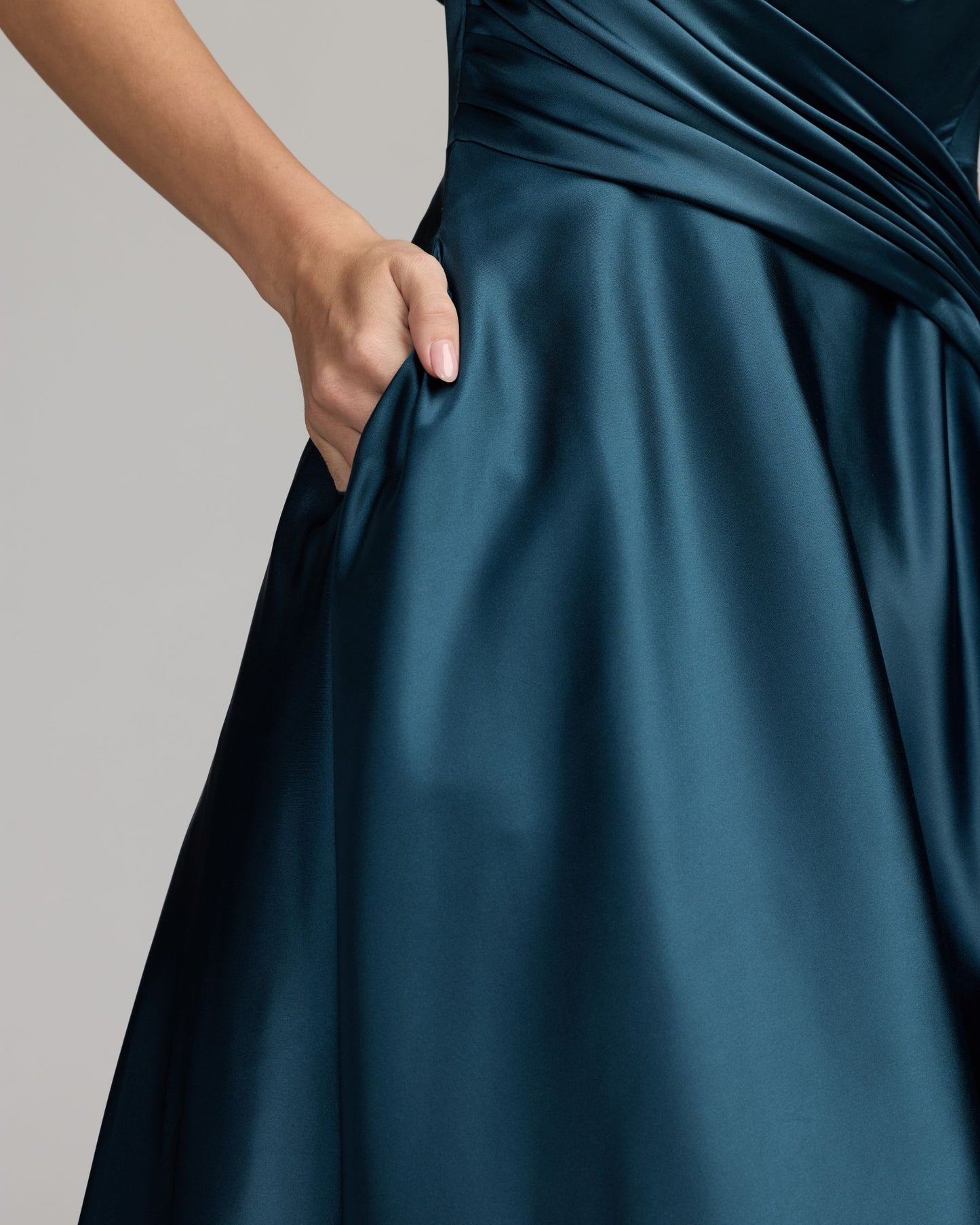 Navy Strapless Draped Satin Ball Gown Mac Duggal