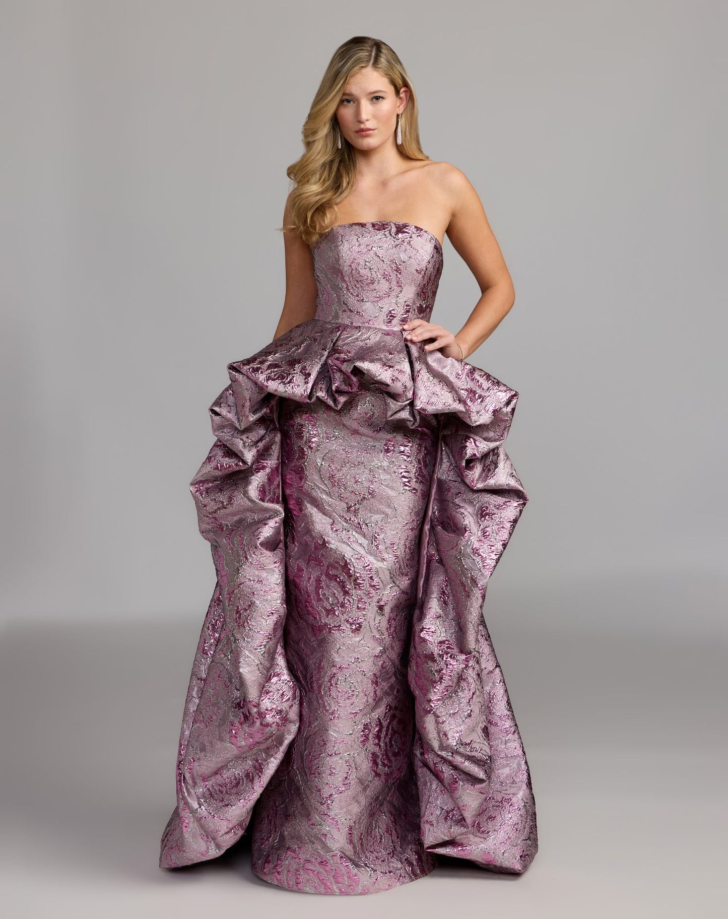 Pink Metallic Strapless Gown With Bubble Overskirt - Mac Duggal