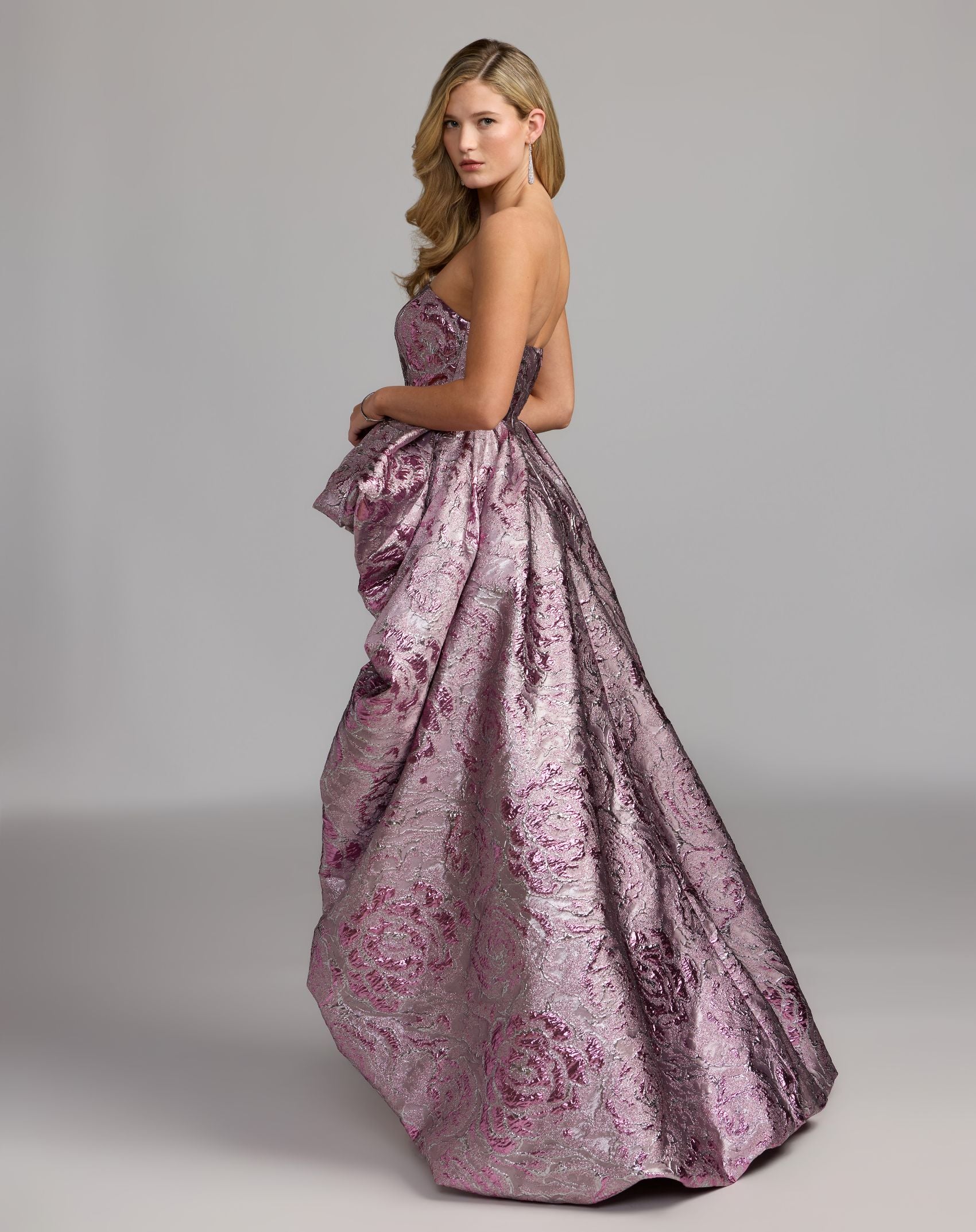 Pink Metallic Strapless Gown With Bubble Overskirt - Mac Duggal