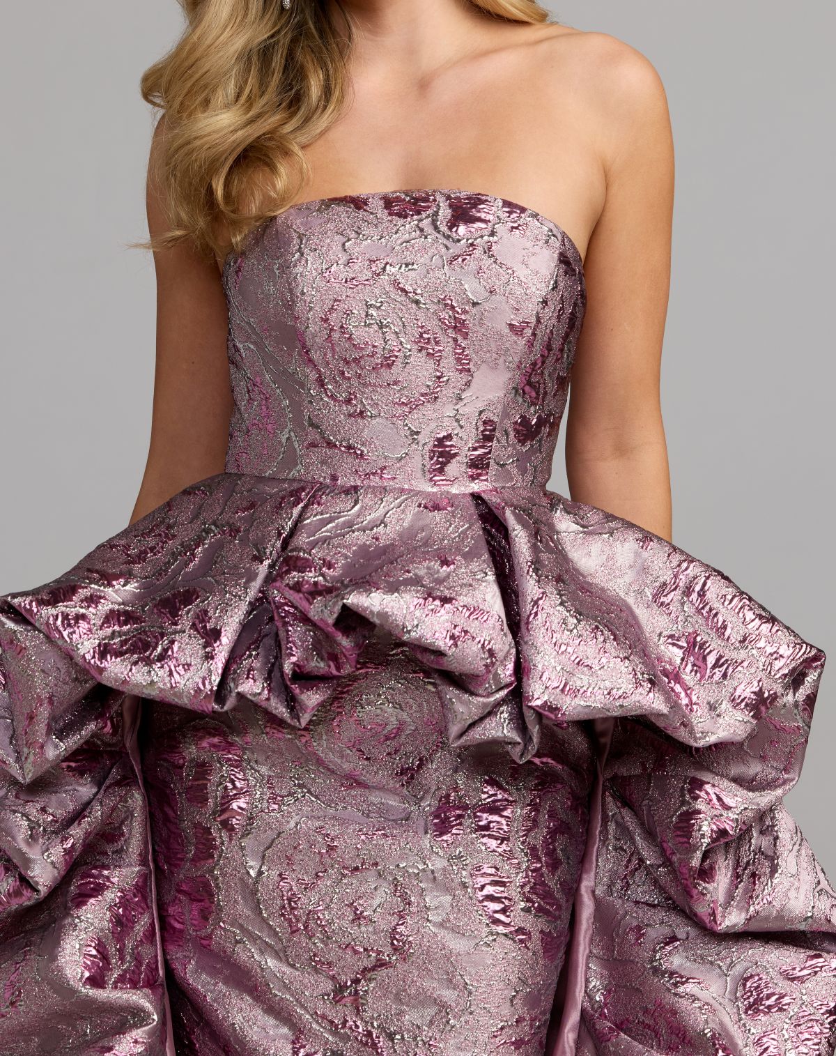 Pink Metallic Strapless Gown With Bubble Overskirt - Mac Duggal