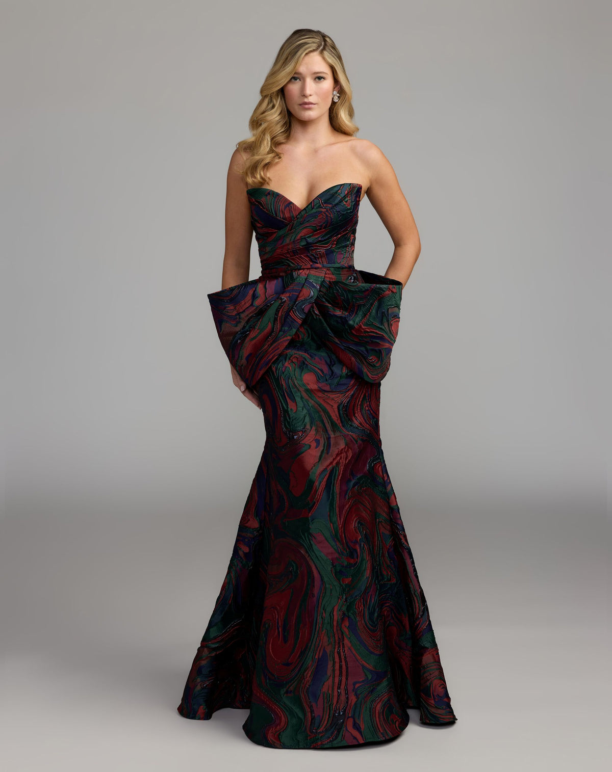 Multi Swirl Strapless Brocade Mermaid Gown With Bow Detail - Mac Duggal