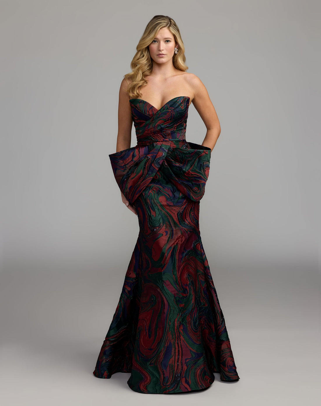 Multi Swirl Strapless Brocade Mermaid Gown With Bow Detail - Mac Duggal