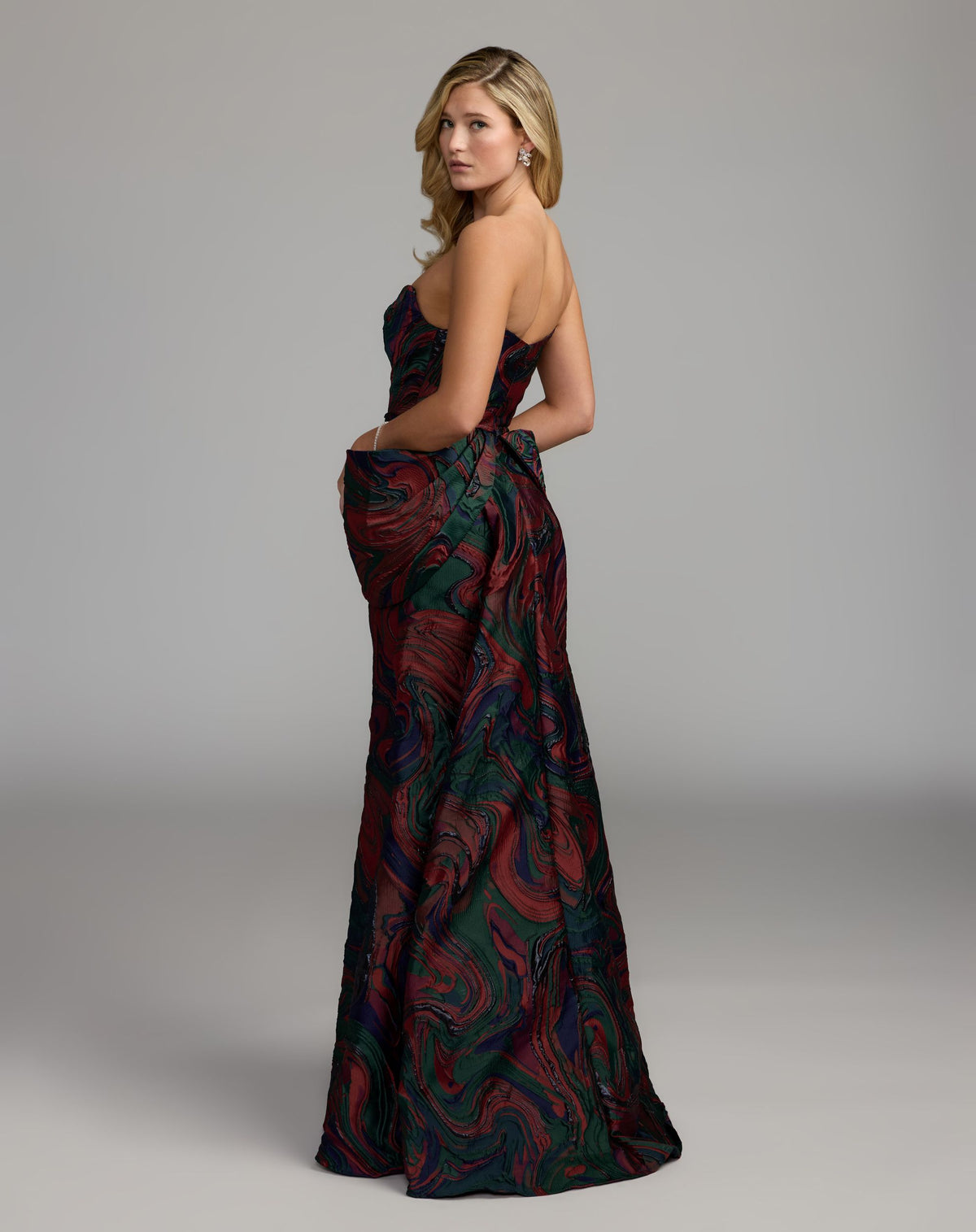 Multi Swirl Strapless Brocade Mermaid Gown With Bow Detail - Mac Duggal