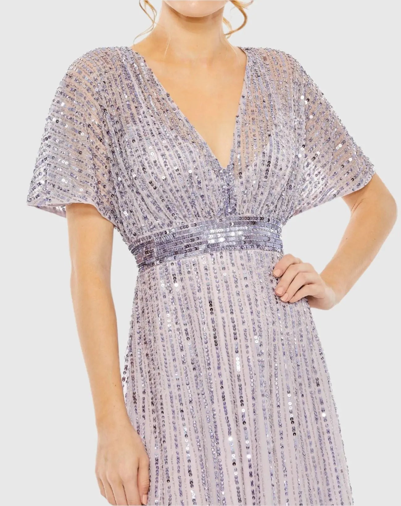 Purple Embellished Short Sleeve Empire Waist Dress | Mac Duggal Purple Embellished Short Sleeve Empire Waist Dress | Mac Duggal