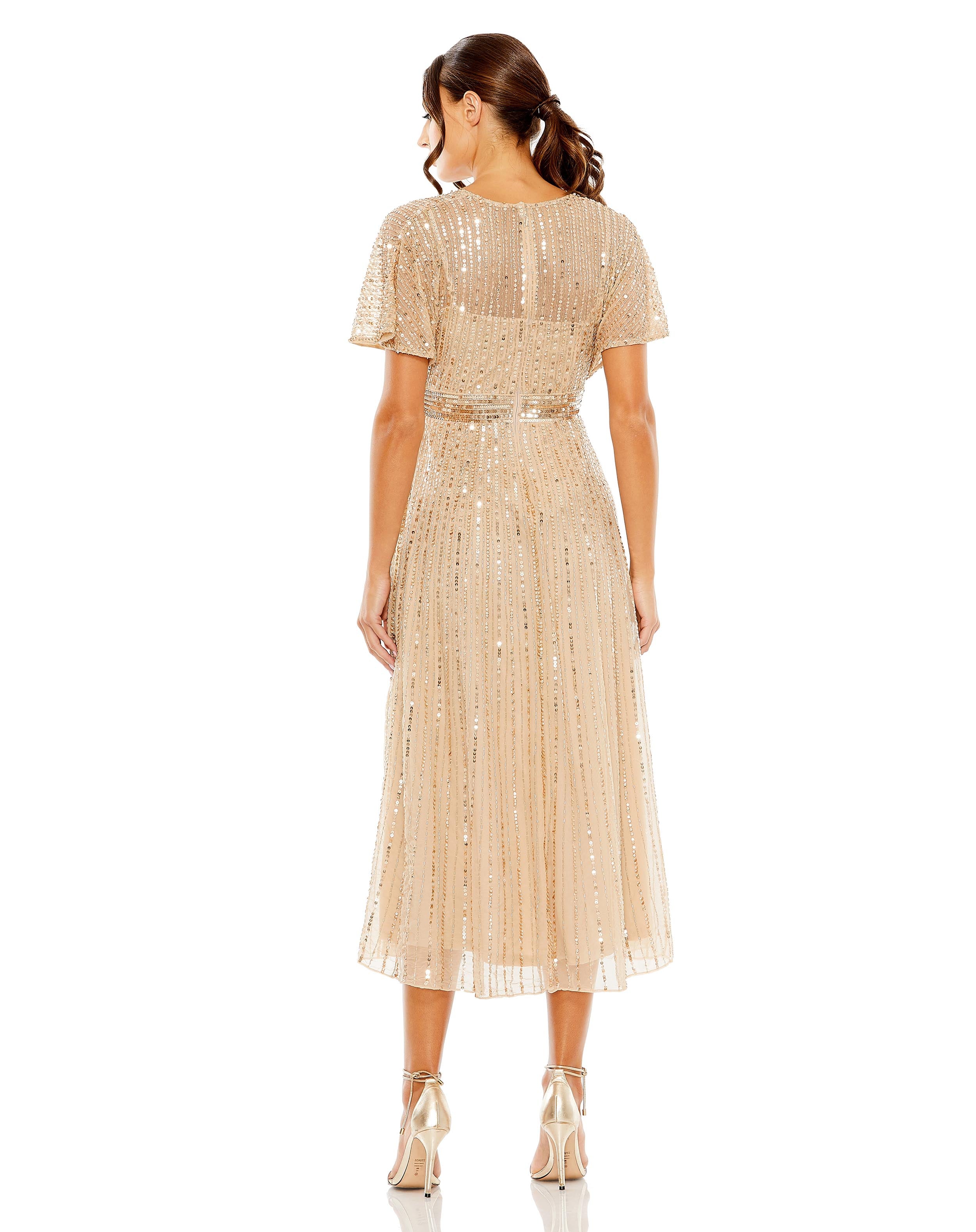 A Line Embellished Short Sleeve Dress