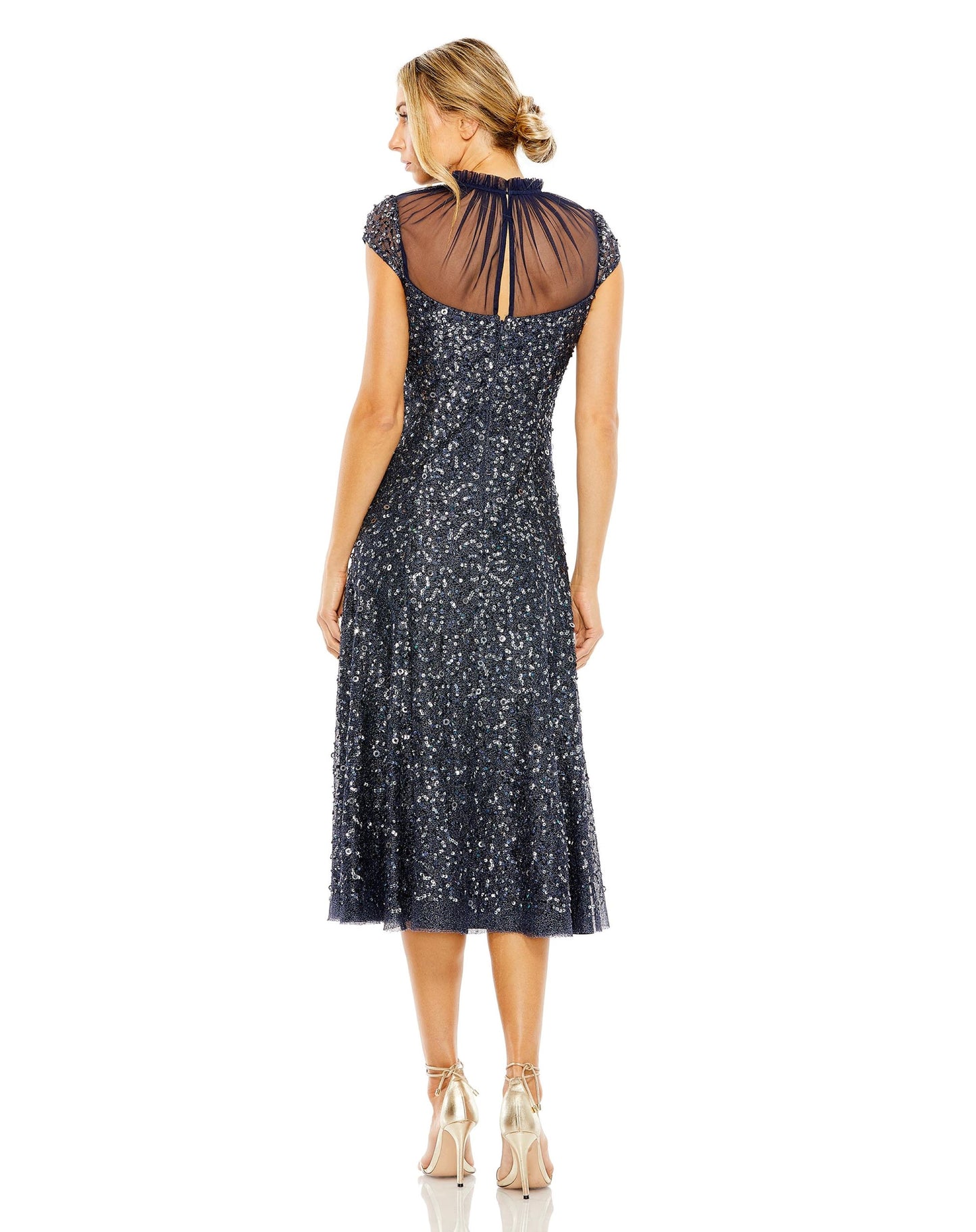 Sheer Top High Neck Sequin Dress | Sample | Sz. 2