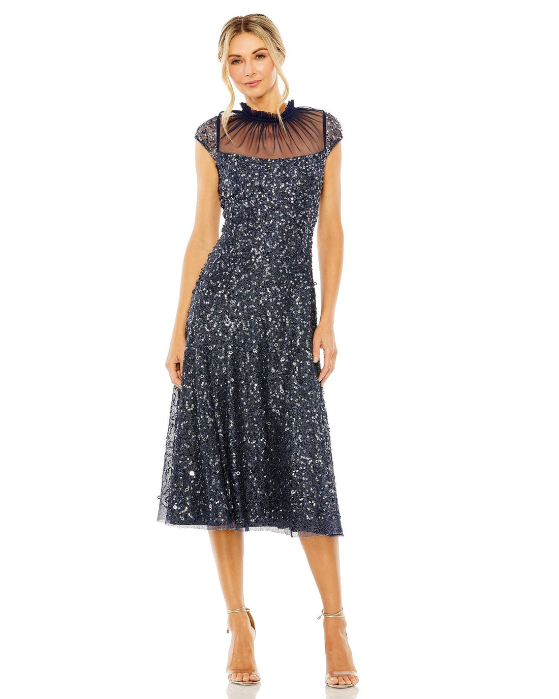 Sheer Top High Neck Sequin Dress