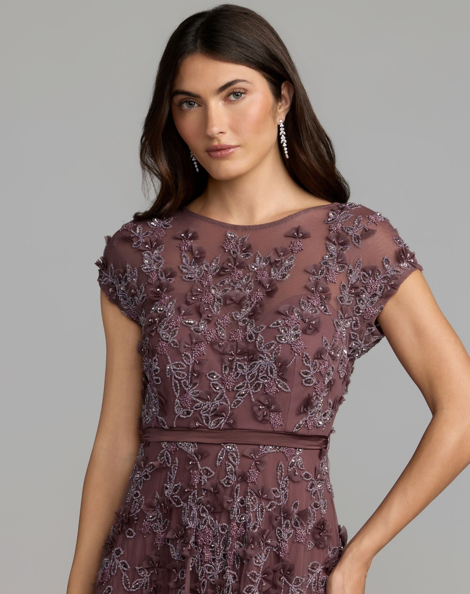 Purple Floral Embellished Cap Sleeve Gown - Mac Duggal