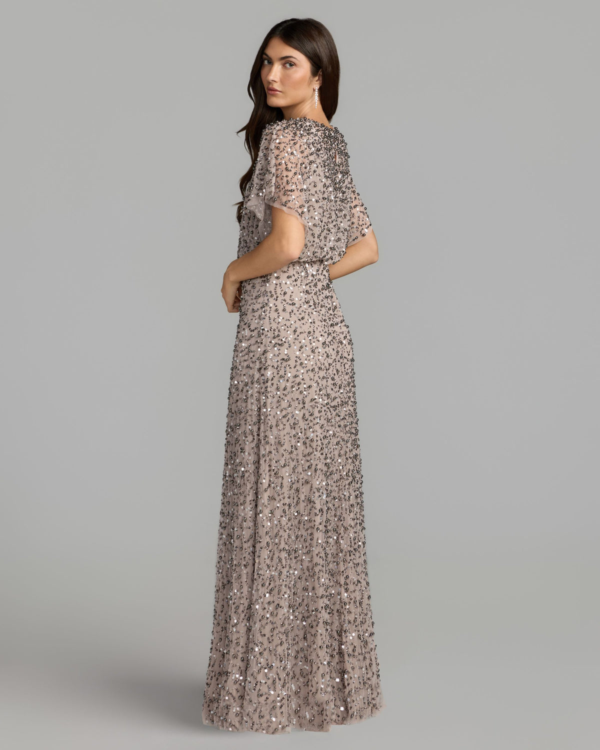 Lilac High Neck Short Sleeve Embellished Gown - Mac Duggal