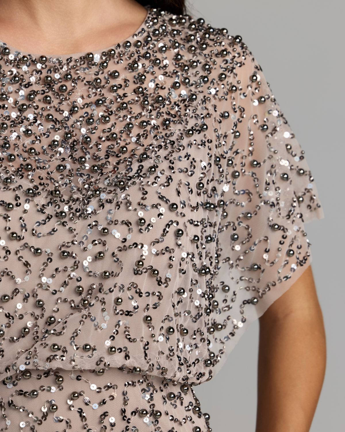 Lilac High Neck Short Sleeve Embellished Gown - Mac Duggal